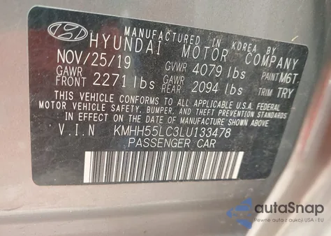 2020 Hyundai Elantra Gt N Line z USA, uszkodzony, nr VIN KMHH55LC3LU133478